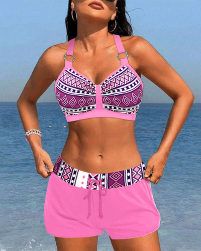High-waisted bikini with geometric print