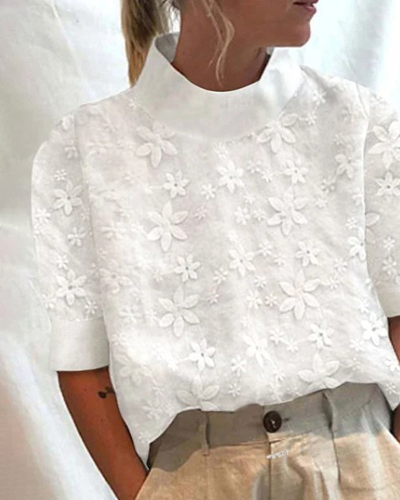 Sabine | With Embroidered High Collar in Solid Colour