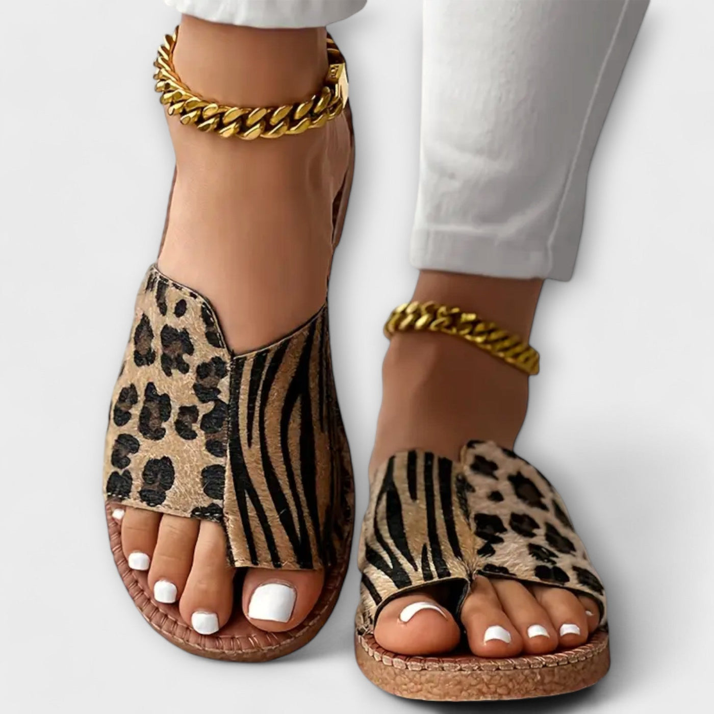 Bicolor slippers met luipaardprint