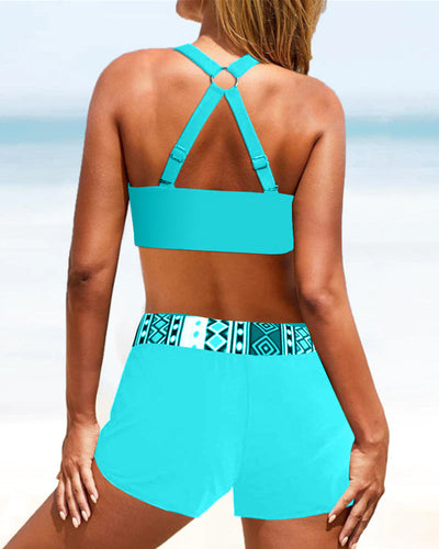 High-waisted bikini with geometric print