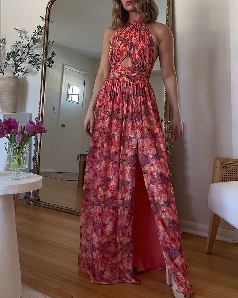 Isa Luna | Maxi dress with open back and floral print