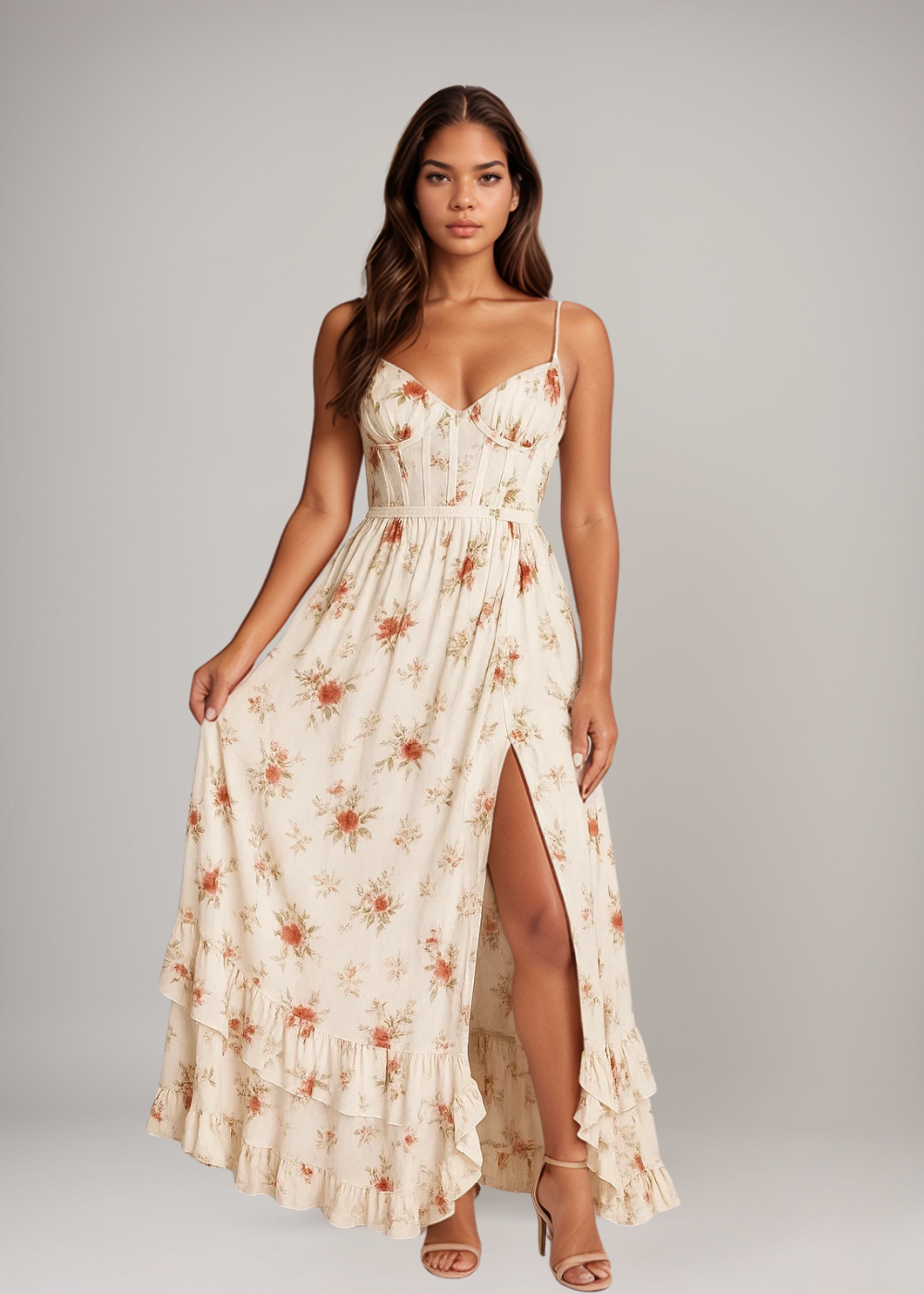 Yana™ | Maxijurk met Ruffles & Bloemenpatroon