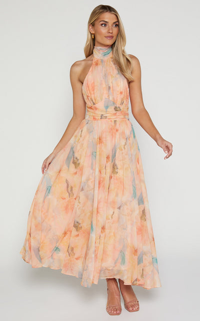 CWJ Joli™ | Maxijurk met halter en aquarelpatroon