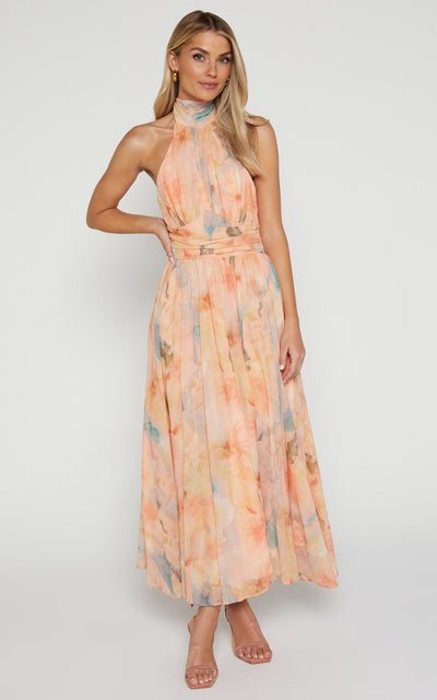 CWJ Joli™ | Maxijurk met halter en aquarelpatroon