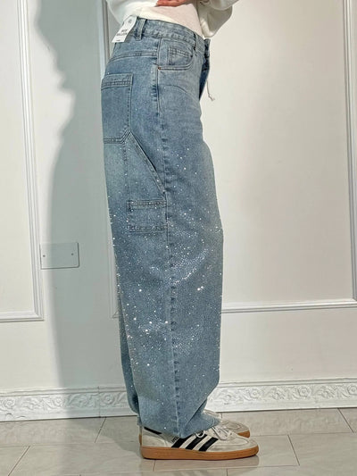 Jolene - Pantalon taille haute, jambes larges et poches boutonnées