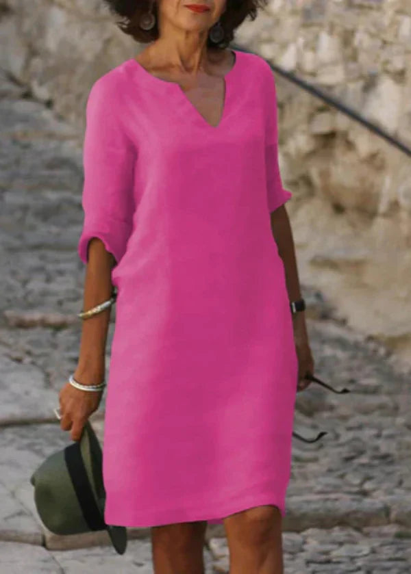 Wendy - Three-Quarter Sleeve V-Neck Dress
