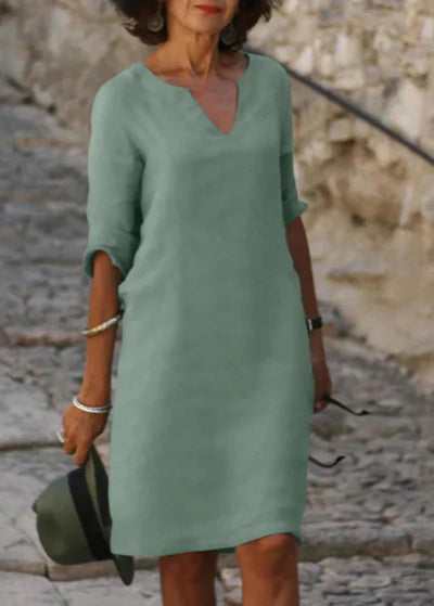 Wendy - Three-Quarter Sleeve V-Neck Dress
