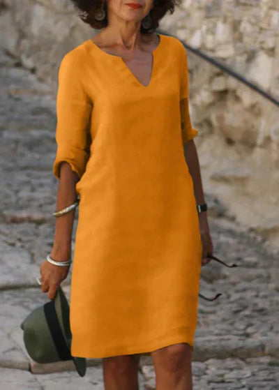 Wendy - Three-Quarter Sleeve V-Neck Dress