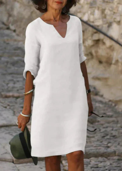 Wendy - Three-Quarter Sleeve V-Neck Dress
