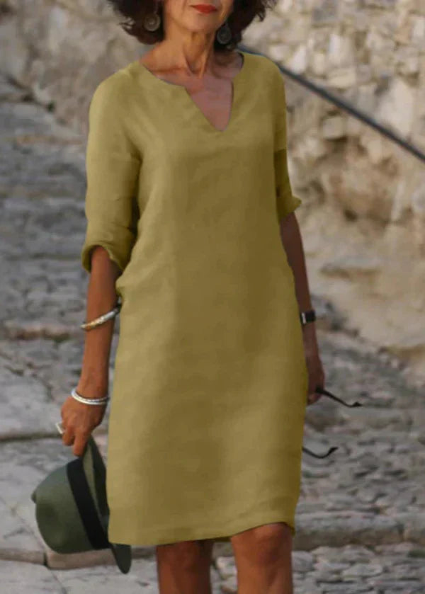 Wendy - Three-Quarter Sleeve V-Neck Dress