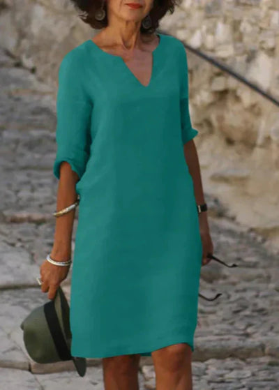 Wendy - Three-Quarter Sleeve V-Neck Dress
