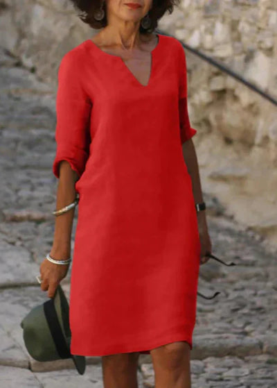 Wendy - Three-Quarter Sleeve V-Neck Dress
