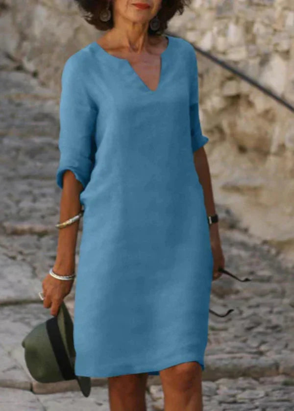 Wendy - Three-Quarter Sleeve V-Neck Dress