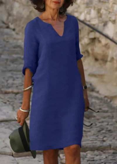 Wendy - Three-Quarter Sleeve V-Neck Dress