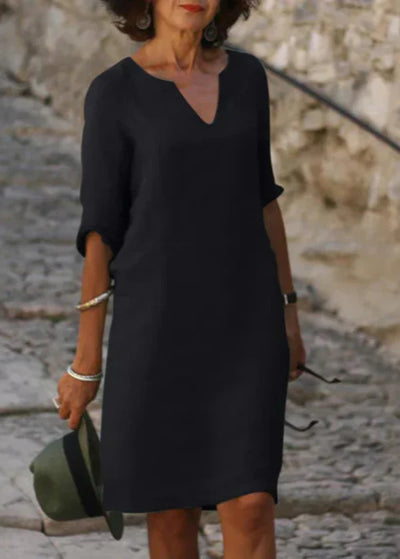 Wendy - Three-Quarter Sleeve V-Neck Dress