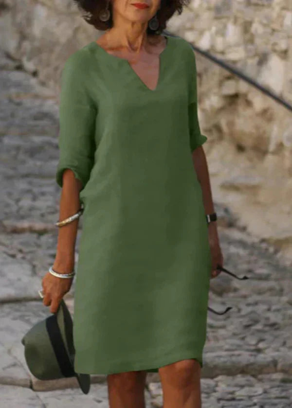 Wendy - Robe à Manches Trois Quarts et Col V