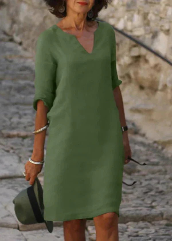 Wendy - Three-Quarter Sleeve V-Neck Dress