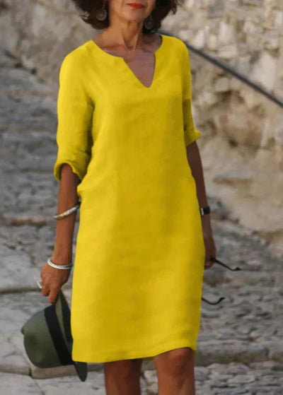 Wendy - Robe à Manches Trois Quarts et Col V