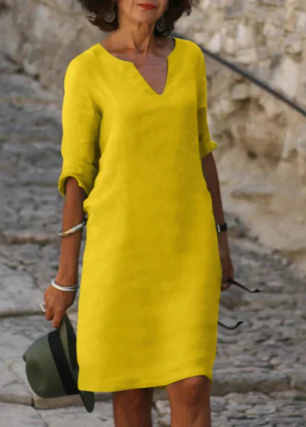 Wendy - Three-Quarter Sleeve V-Neck Dress