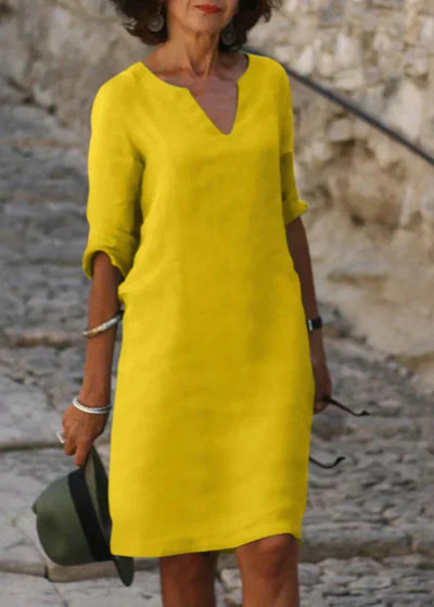 Wendy - Three-Quarter Sleeve V-Neck Dress