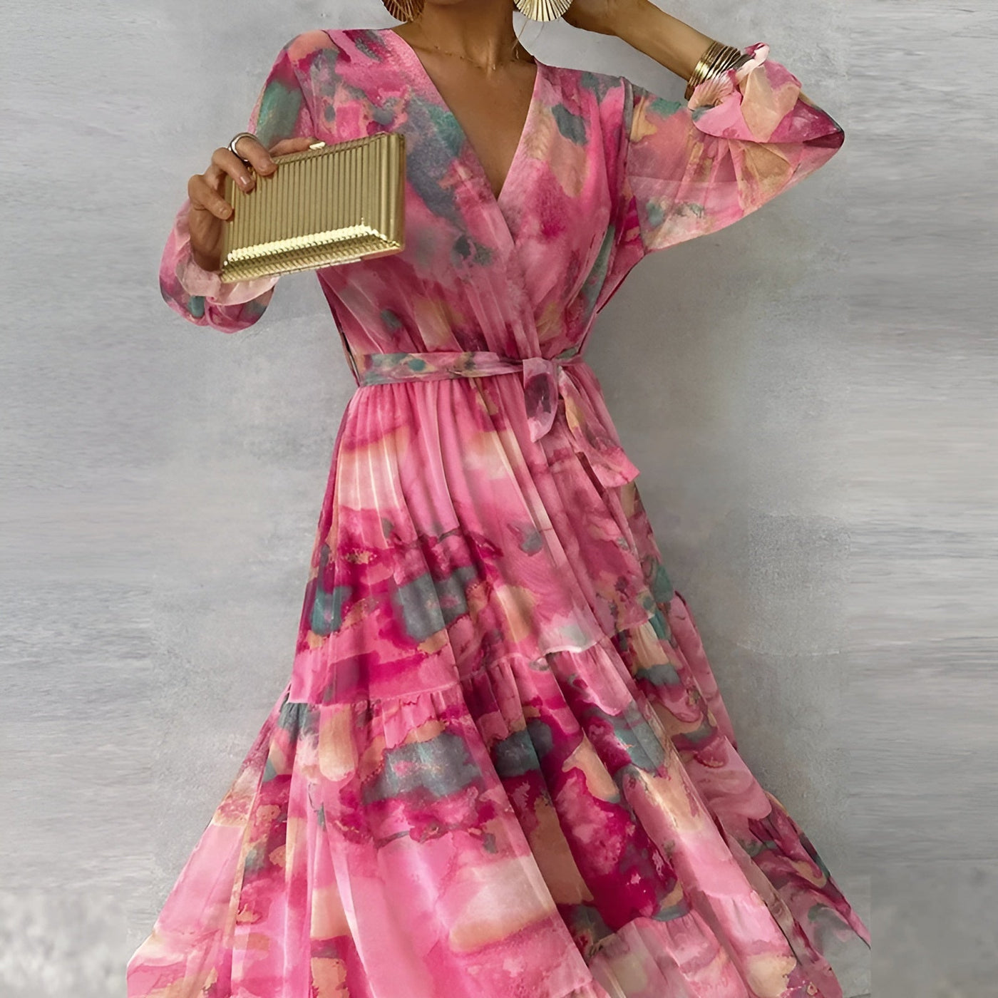 Lirea™ | Chiffon Maxijurk met Aquarelprint