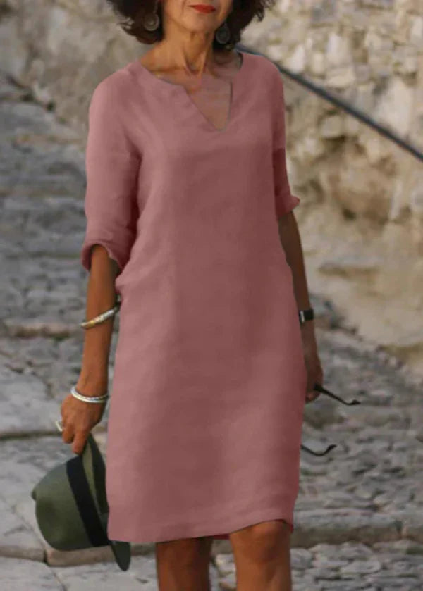Wendy - Three-Quarter Sleeve V-Neck Dress
