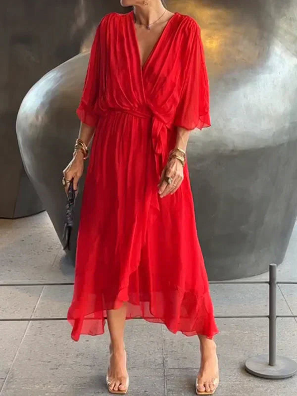 CWJ Aurora™ | Chiffon-Midikleid met Wikkeloptiek