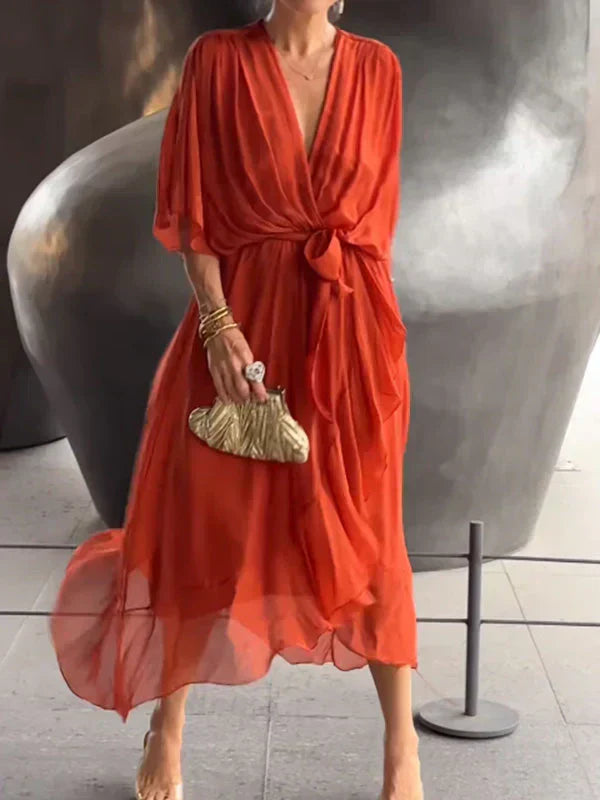 CWJ Aurora™ | Chiffon-Midikleid met Wikkeloptiek