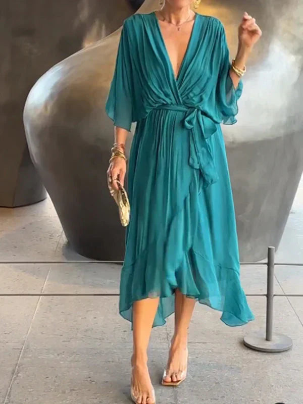 CWJ Aurora™ | Chiffon-Midikleid met Wikkeloptiek