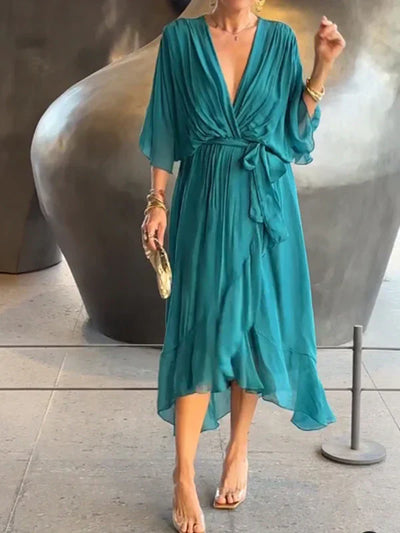 CWJ Aurora™ | Chiffon-Midikleid met Wikkeloptiek