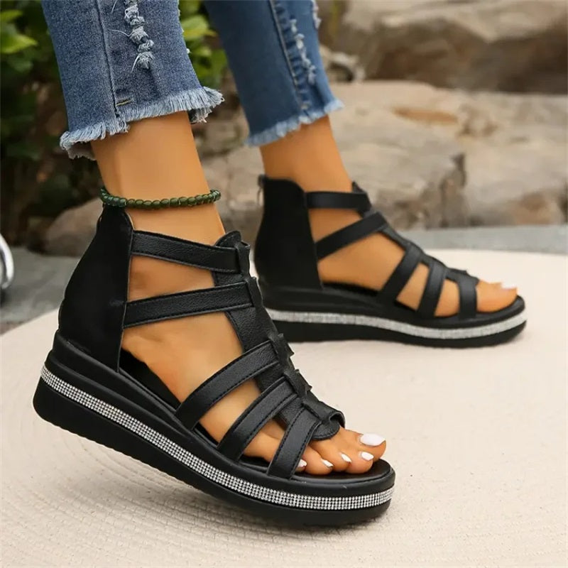 Sandal with rhinestones and wedge heel