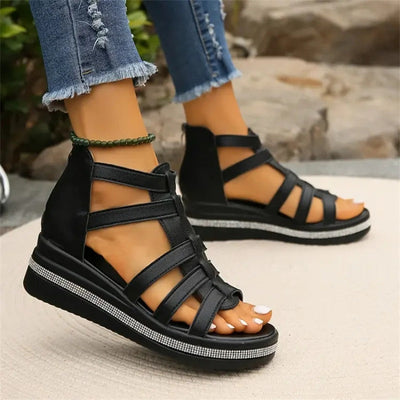 Sandal with rhinestones and wedge heel