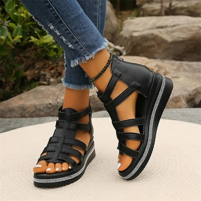 Sandal with rhinestones and wedge heel