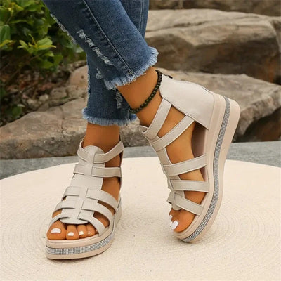 Sandal with rhinestones and wedge heel