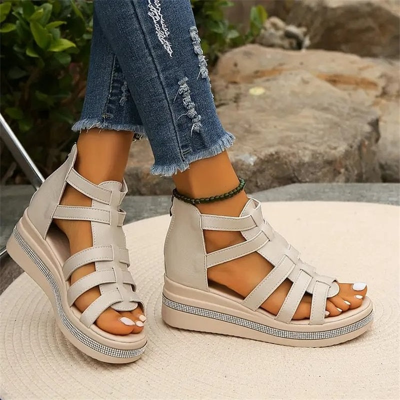Sandal with rhinestones and wedge heel