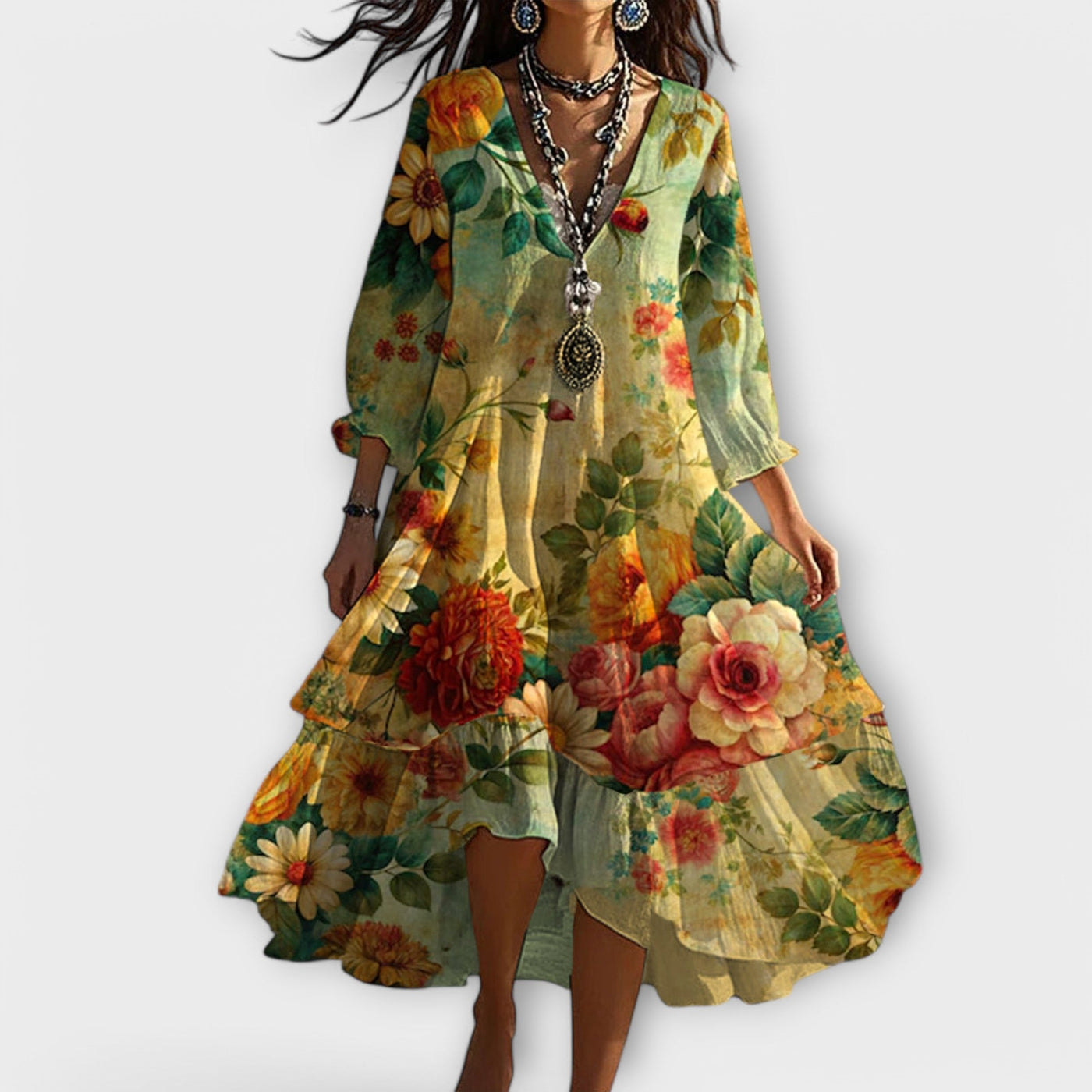 Marina - V-Neck Vintage Boho Dress