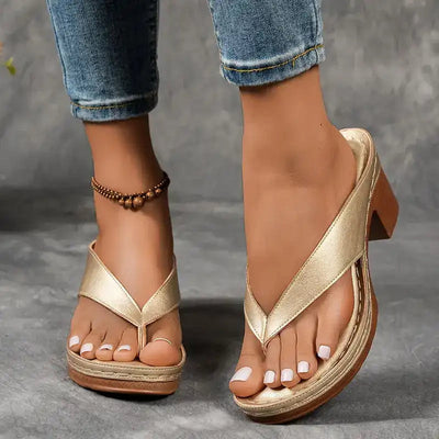 Comfortable and elegant orthopedic sandals with high heel and open toe