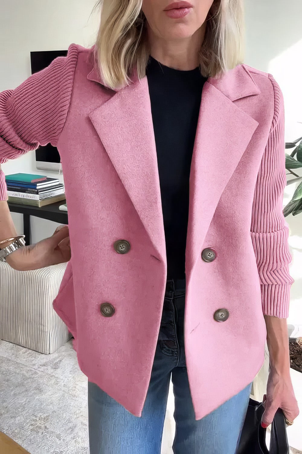 CLAIRE | Long Cardigan with Patchwork Sleeves