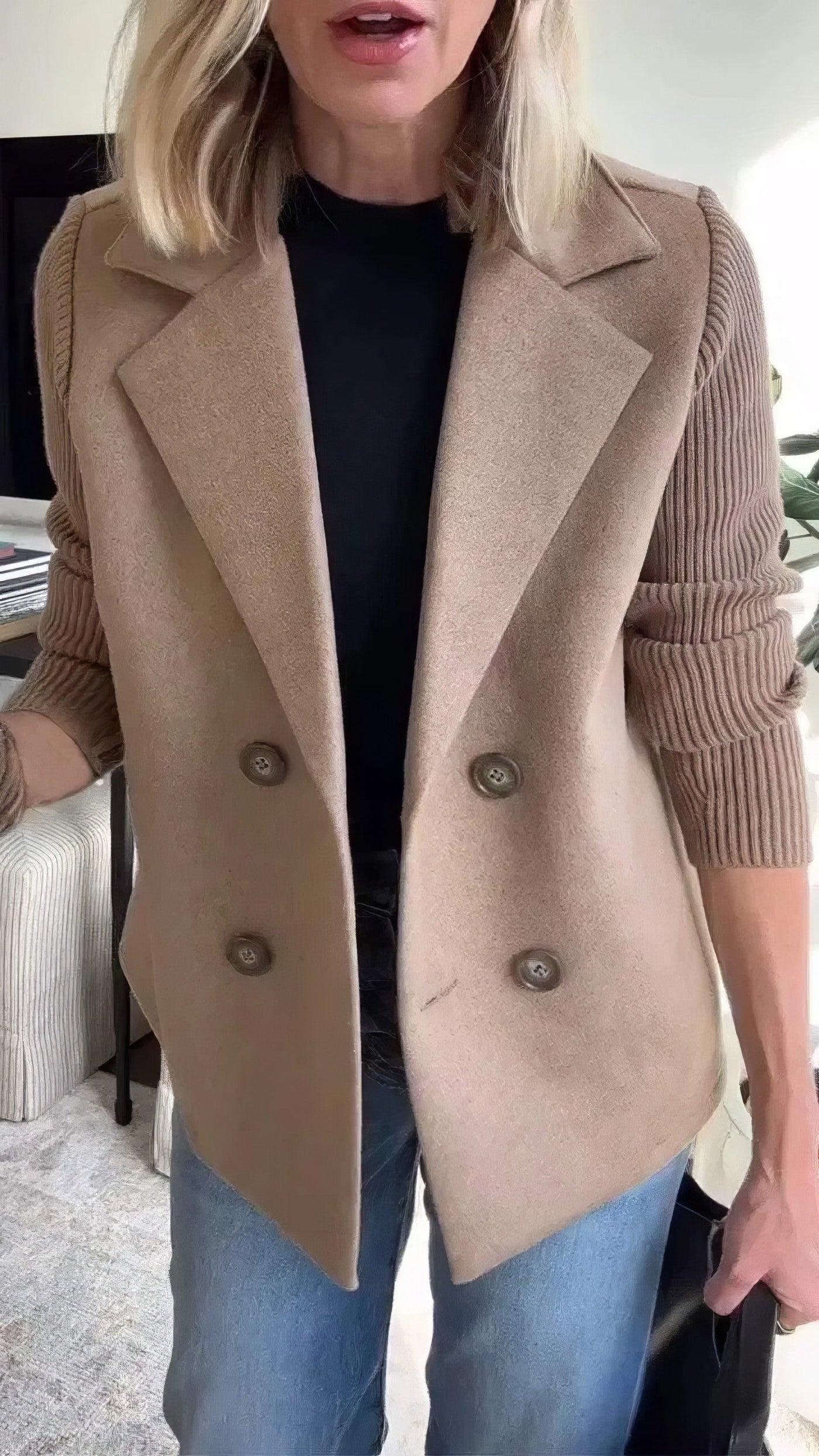 CLAIRE | Long Cardigan with Patchwork Sleeves
