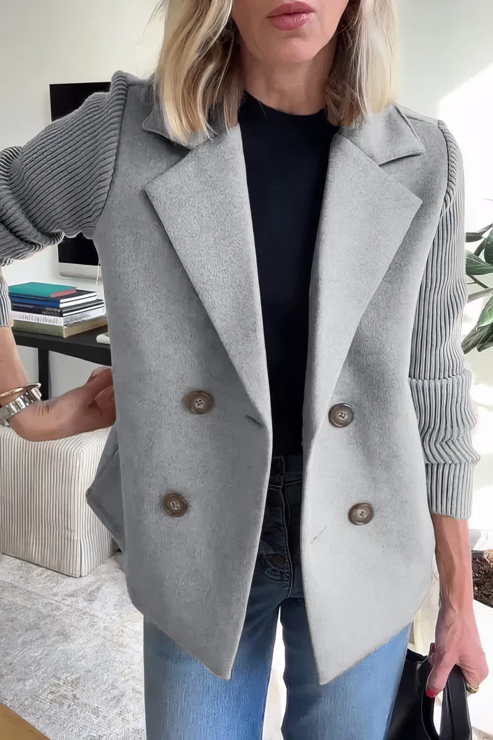 CLAIRE | Long Cardigan with Patchwork Sleeves