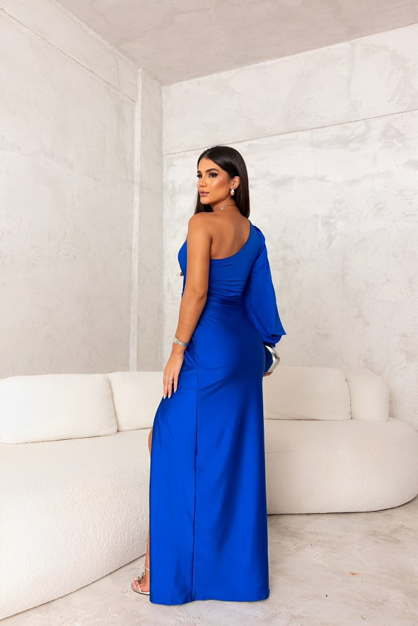 VERA – SATIN EVENING DRESS WITH ONE SHOULDER