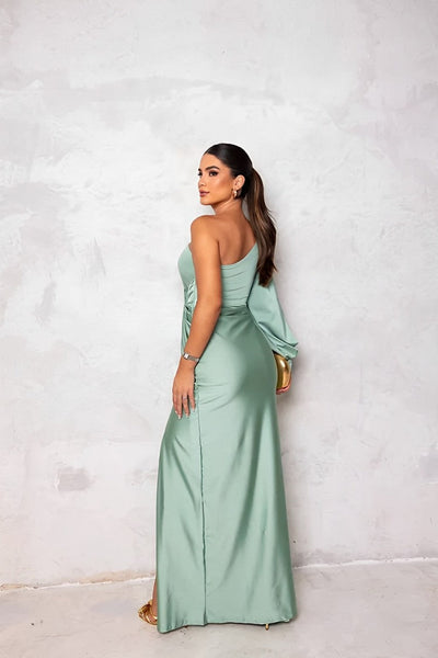VERA – SATIN EVENING DRESS WITH ONE SHOULDER