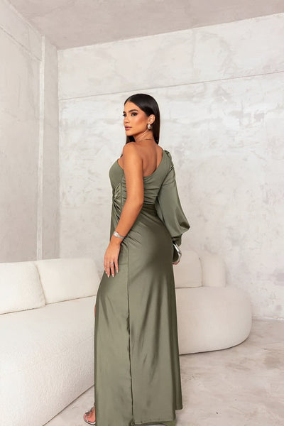 VERA – SATIN EVENING DRESS WITH ONE SHOULDER